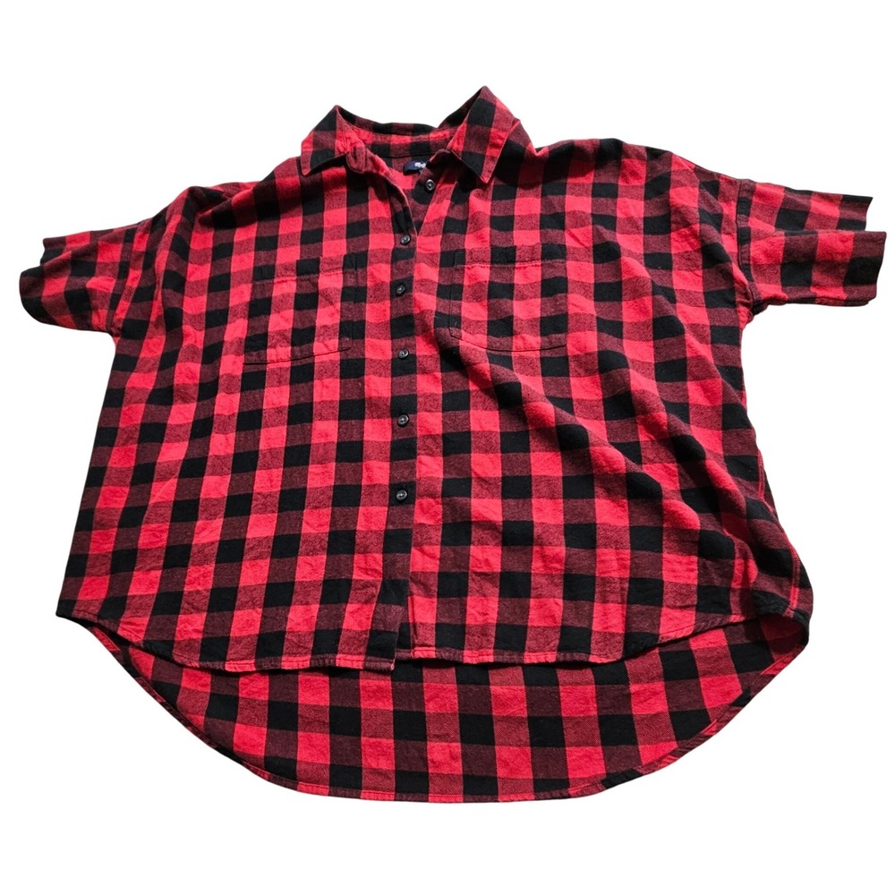 Madewell Red Black Buffalo Plaid Short Sleeve Button Down Shirt Womens Medium